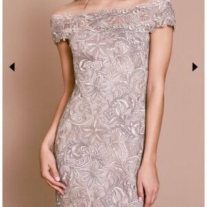 Tadashi Shoji Brown Tan Off-Shoulder Sheath Dress